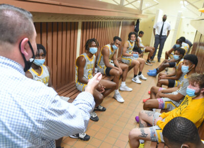 Men's basketball in locker room