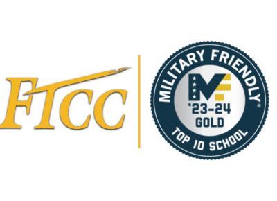 Ftcc Swoosh logo next to the Military Friendly Top 10 School medallion logo