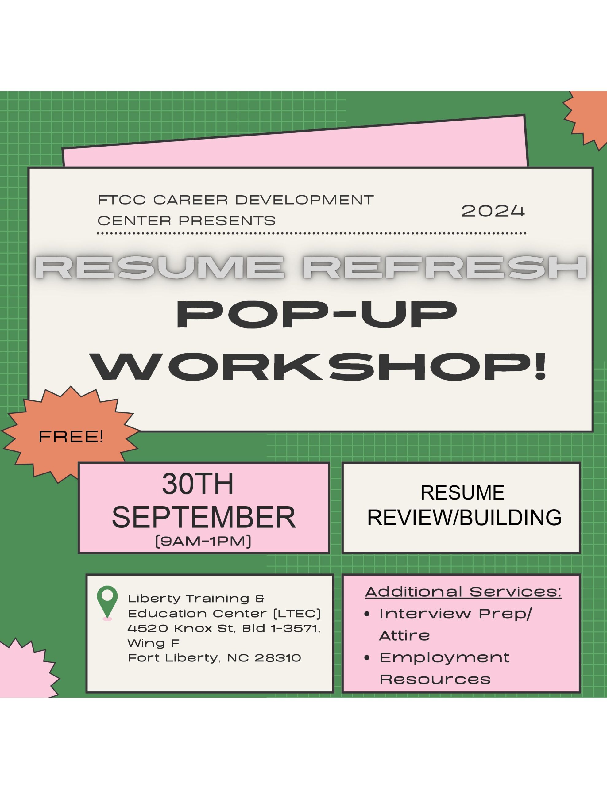 Resume Refresh Popup Workshop Sep 30 2024 Flyer 1