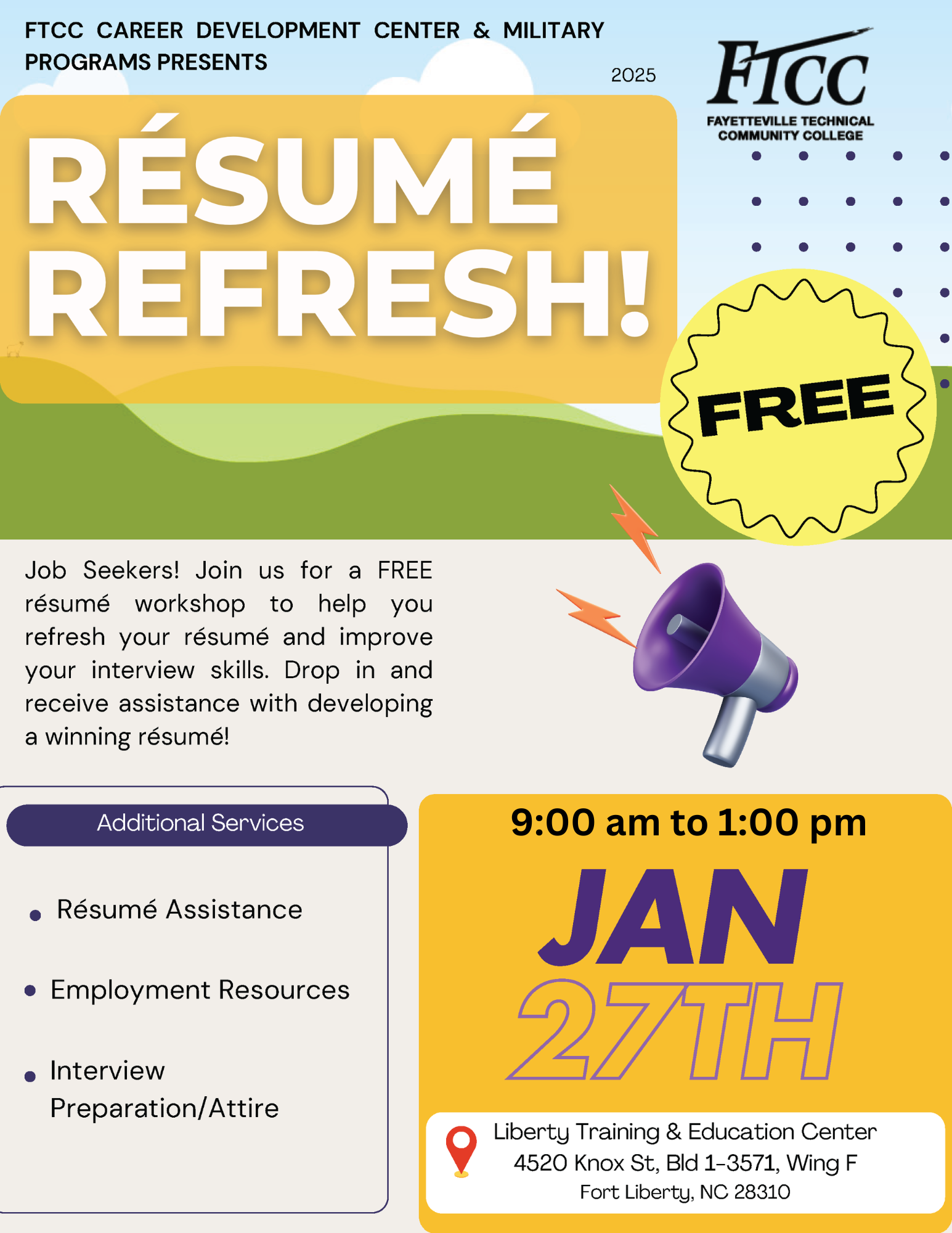FTCC Career Development Center & Military Resume Refresh Event Flyer FTCC Career Development Center & Military Resume Refresh Event Flyer