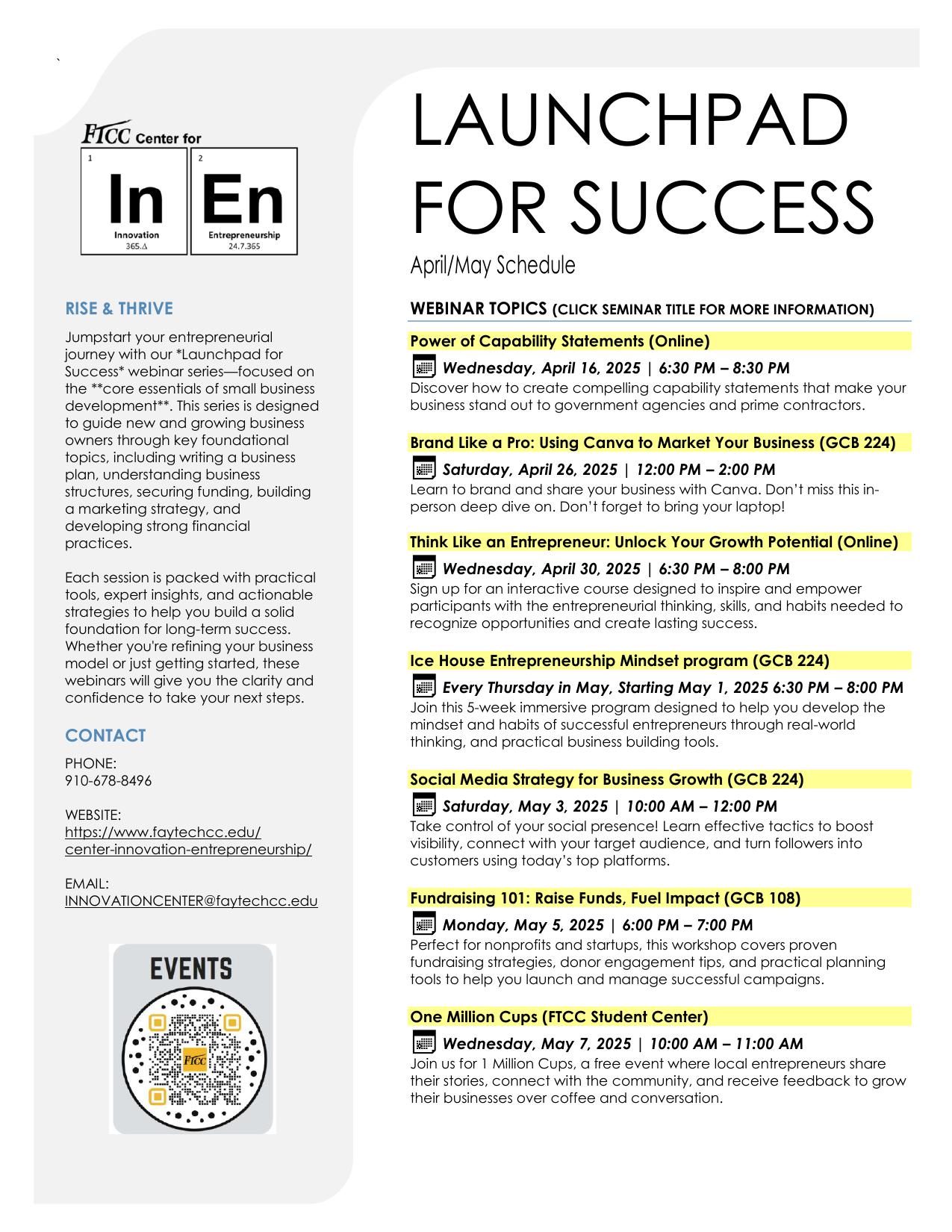 Launchpad For Success April May Webinar Scehdule