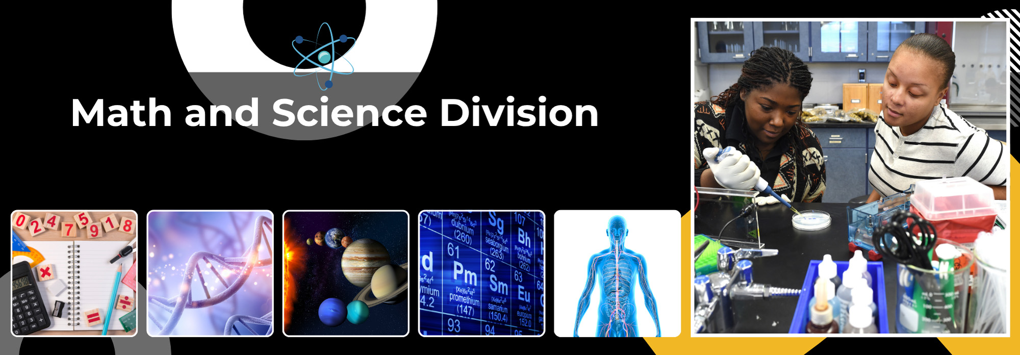 Banner reading “Math and Science Division” with icons.