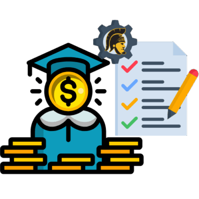 Graduate With Coins, Pencil, Document, And A Trojan Head