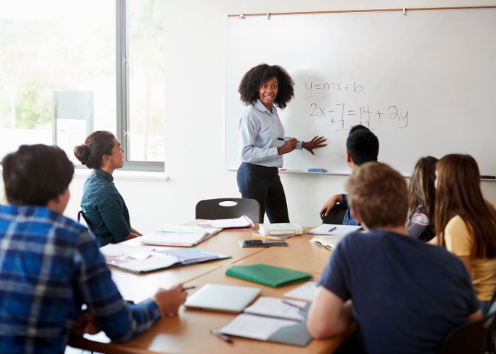 Teacher Explaining To Students Slope Intercept