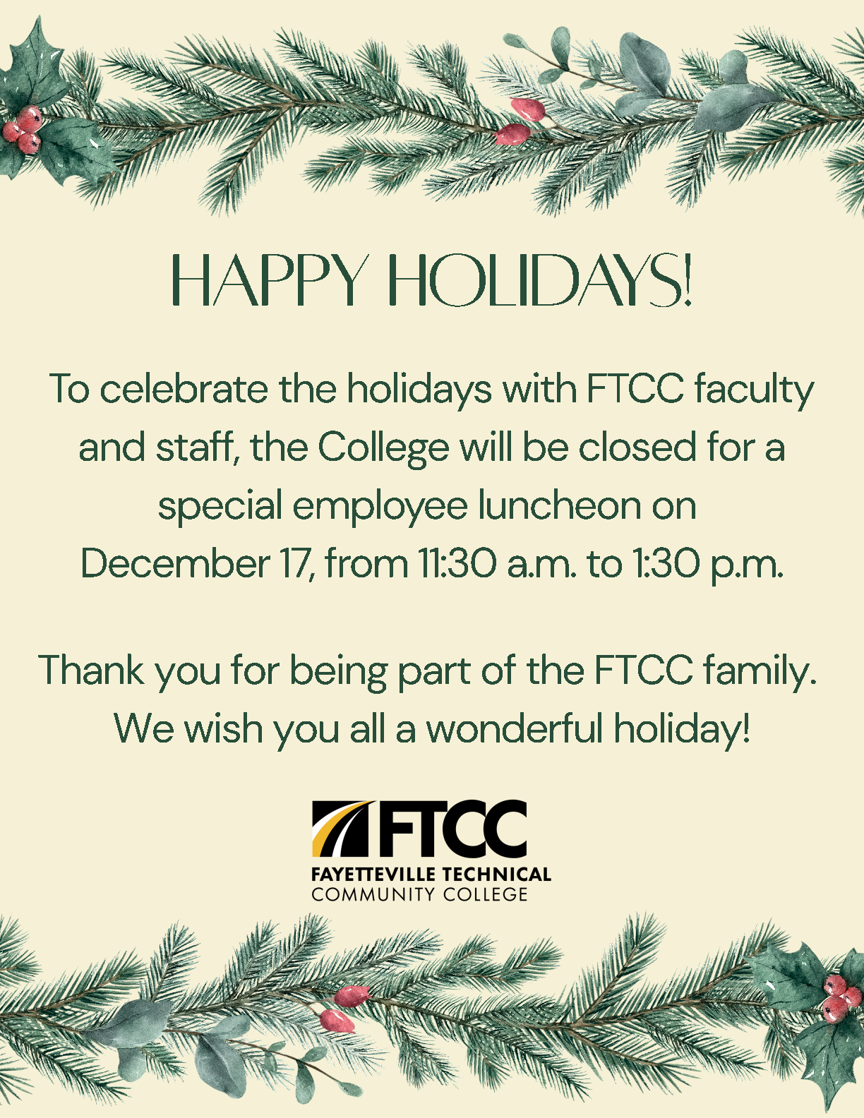 Holiday Luncheon Closed