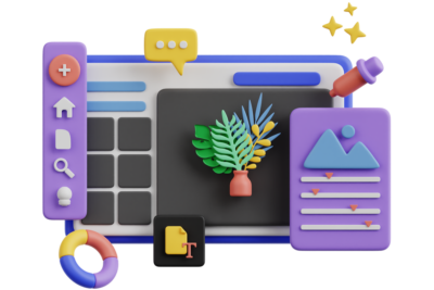 A 3d Illustration Depicting A Digital Design Interface With Icons For Adding Elements