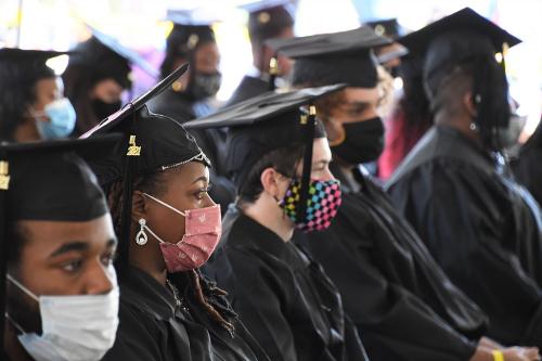 017 - Graduates watch the ceremony