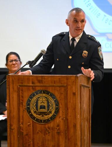 The BLET guest speaker addresses the graduates.