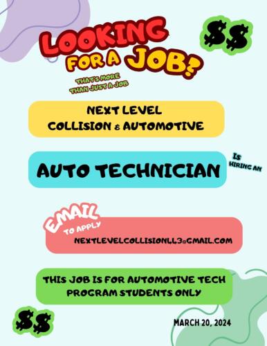 Next Level Collision Auto Tech Recruitment Flyer