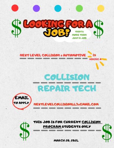 Next Level Collision Collision Repair Tech Recruitment Flyer