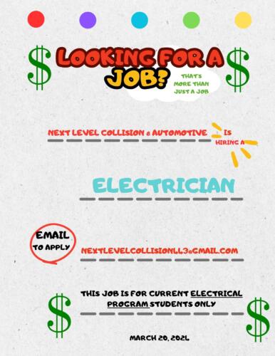 Next Level Collision Electrician Recruitment Flyer